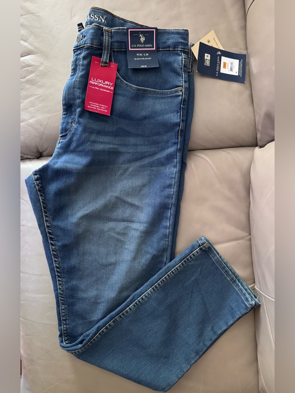 U.S. Polo Assn. Men's Mid Blue Slim Straight Jeans 36x30